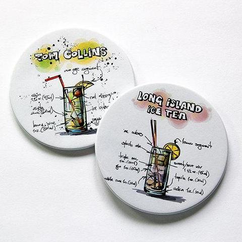 Cocktail Recipe Coasters - Tom Collins & Long Island Ice Tea - Kelly's Handmade