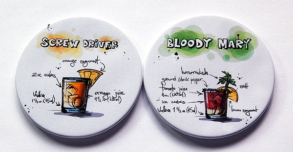 Cocktail Recipe Coasters - Screw Driver & Bloody Mary - Kelly's Handmade