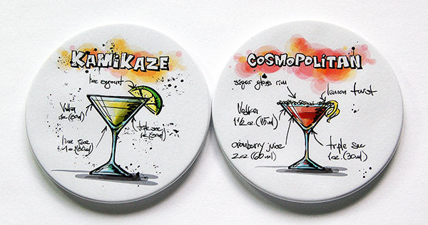 Cocktail Recipe Coasters - Kamikaze & Cosmopolitan - Kelly's Handmade