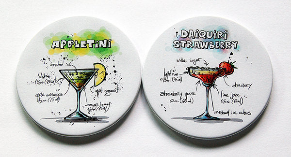 Cocktail Recipe Coasters - Appletini & Strawberry Daiquiri - Kelly's Handmade
