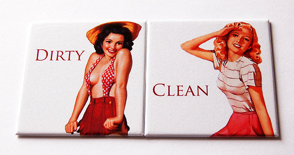 Pinup Girls Clean & Dirty Dishwasher Magnets in Red & Pink - Kelly's Handmade