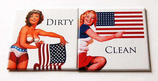 American Flag Pin-up Girl Clean & Dirty Dishwasher Magnets - Kelly's Handmade