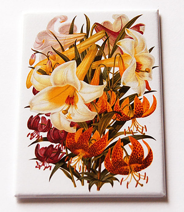 Floral Lilies Large Pocket Mirror in Orange & Yellow - Kelly's Handmade
