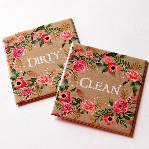 Floral Clean & Dirty Dishwasher Magnets in a Brown & Pink - Kelly's Handmade