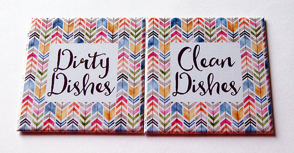 Rainbow Chevron Clean & Dirty Dishwasher Magnets - Kelly's Handmade