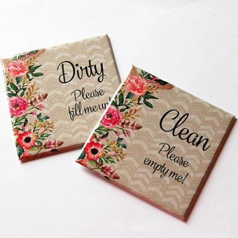 Floral Chevron Clean & Dirty Dishwasher Magnets - Kelly's Handmade