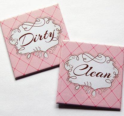Whimsical Clean & Dirty Dishwasher Magnets in Pink - Kelly's Handmade