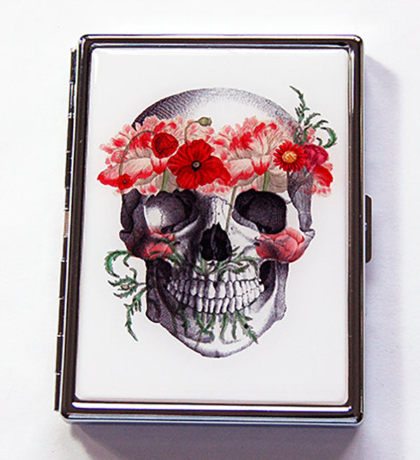 Skull With Flowers Slim Cigarette Case - Kelly's Handmade