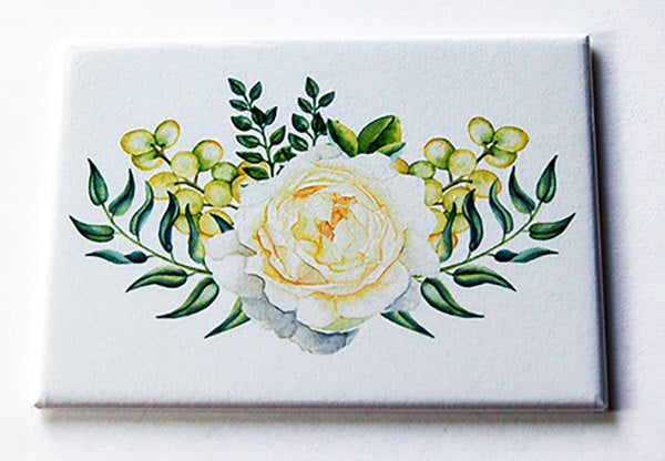 Floral Rose Large Pocket Mirror in Pale Yellow & Green - Kelly's Handmade