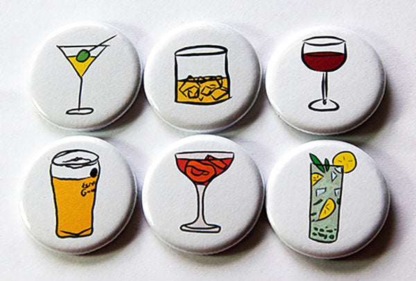 Cocktail Hour Set of Six Magnets - Kelly's Handmade