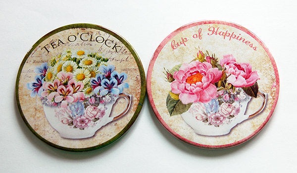 Tea Time Coasters - Pink & Green - Kelly's Handmade