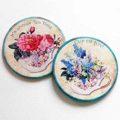 Tea Time Coasters - Blue - Kelly's Handmade