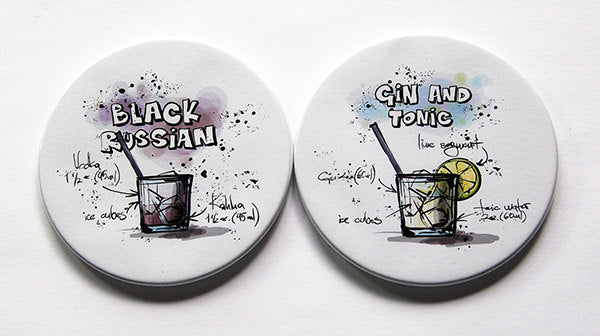 Cocktail Recipe Coasters - Black Russian & Gin and Tonic - Kelly's Handmade