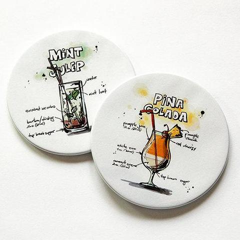 Cocktail Recipe Coasters - Pina Colada & Mint Julep - Kelly's Handmade