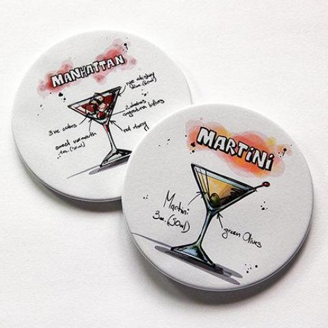 Cocktail Recipe Coasters - Manhattan & Martini - Kelly's Handmade
