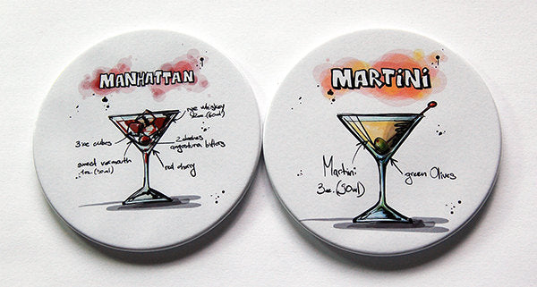 Cocktail Recipe Coasters - Manhattan & Martini - Kelly's Handmade