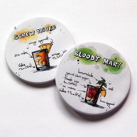 Cocktail Recipe Coasters - Screw Driver & Bloody Mary - Kelly's Handmade