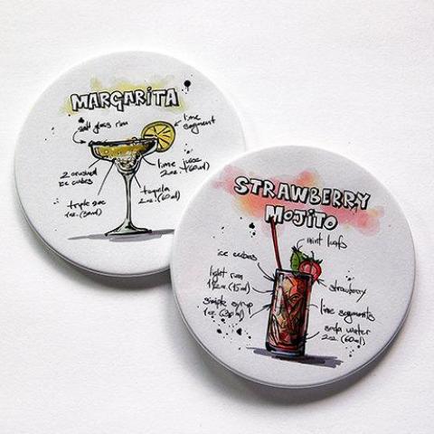 Cocktail Recipe Coasters - Margarita & Strawberry Mojito - Kelly's Handmade