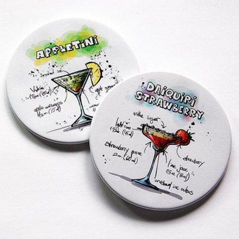 Cocktail Recipe Coasters - Appletini & Strawberry Daiquiri - Kelly's Handmade