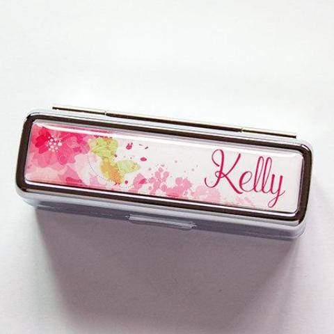 Personalized Lipstick Case in Pink Abstract Flowers - Kelly's Handmade