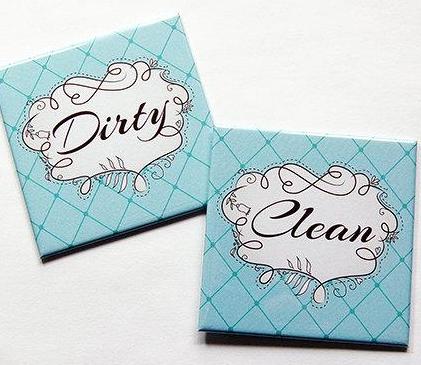 Whimsical Clean & Dirty Dishwasher Magnets in Blue - Kelly's Handmade