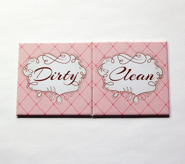 Whimsical Clean & Dirty Dishwasher Magnets in Pink - Kelly's Handmade