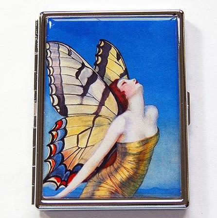 Fairy Slim Cigarette Case in Blue & Gold - Kelly's Handmade