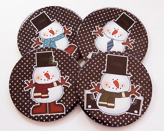 Christmas Snowman Coasters on Polka Dots - Kelly's Handmade