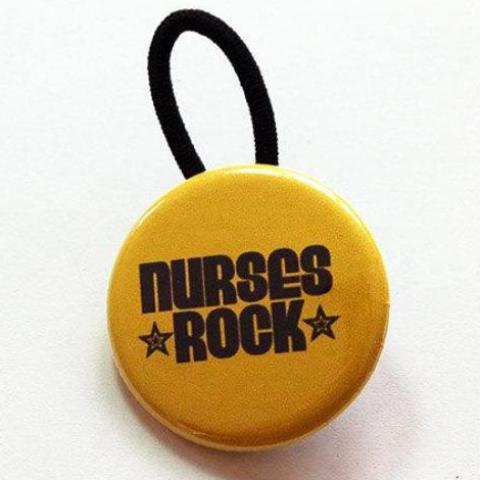 Nurses Rock Ponytail Holder in Yellow - Kelly's Handmade