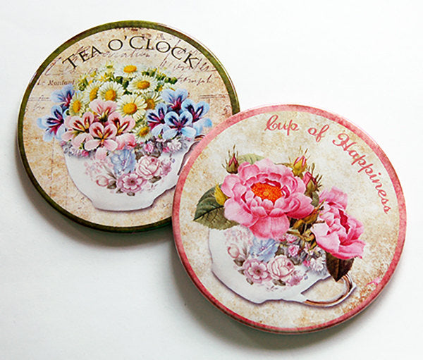 Tea Time Coasters - Pink & Green - Kelly's Handmade
