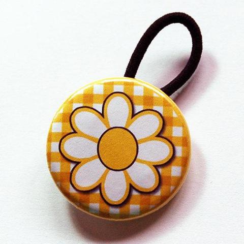 Daisy Ponytail Holder - Yellow or Black - Kelly's Handmade