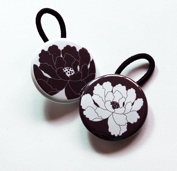 Flower Ponytail Holder in Black & White - Kelly's Handmade