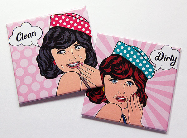 Comic Cutie Clean & Dirty Dishwasher Magnets in Pink - Kelly's Handmade