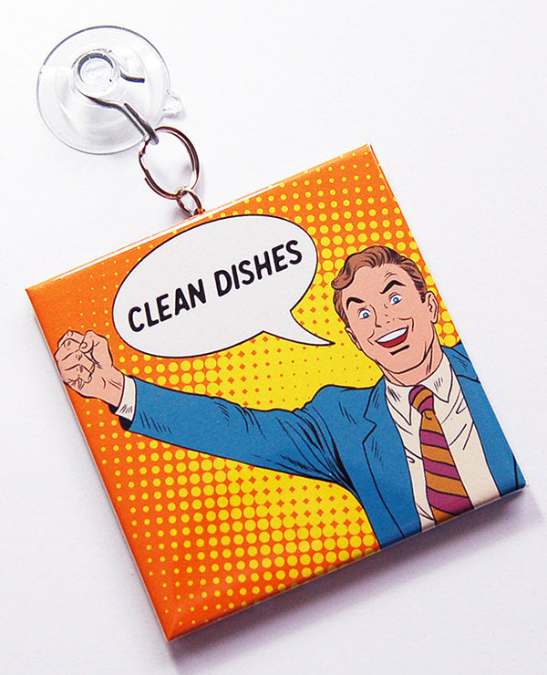 Comic Style Clean & Dirty Dishwasher Sign in Blue & Orange - Kelly's Handmade