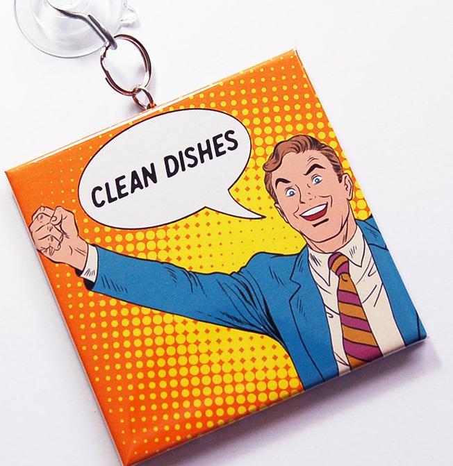 Comic Style Clean & Dirty Dishwasher Sign in Blue & Orange - Kelly's Handmade