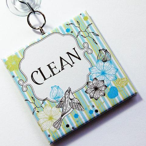 Floral Clean/Dirty Dishwasher Sign in Blue & Green - Kelly's Handmade