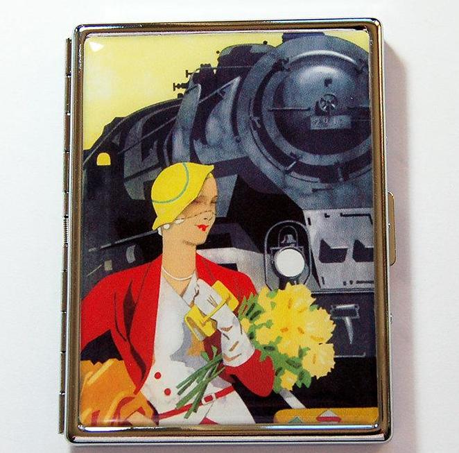 Retro Train Travel Slim Cigarette Case - Kelly's Handmade