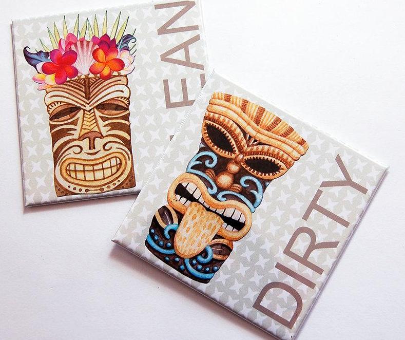 Tiki Clean & Dirty Dishwasher Magnets - Kelly's Handmade