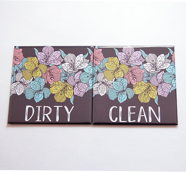 Floral Clean & Dirty Dishwasher Magnets in Pastels - Kelly's Handmade