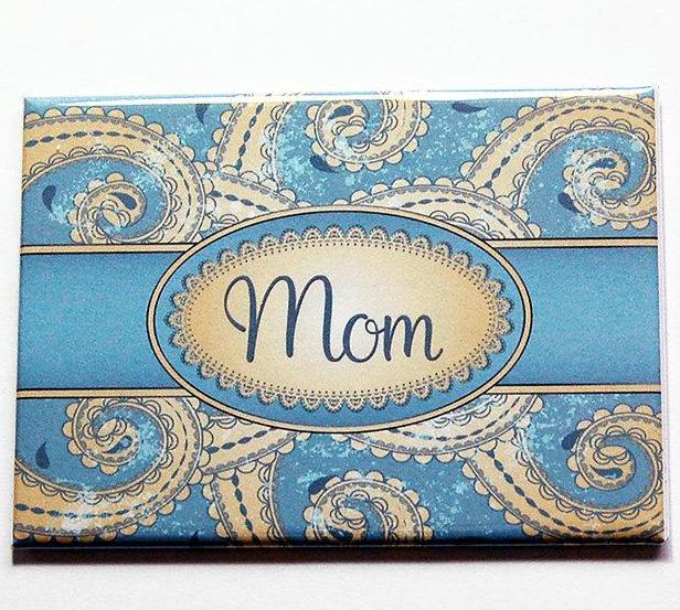 Paisley Personalized Large Pocket Mirror in Blue - Kelly's Handmade