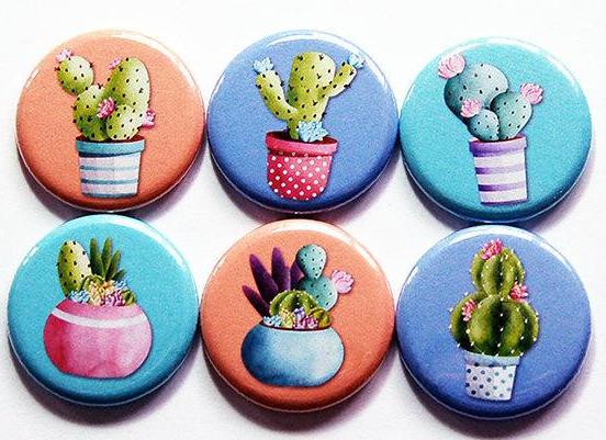 Cactus Magnets Set of Six Magnets - Kelly's Handmade
