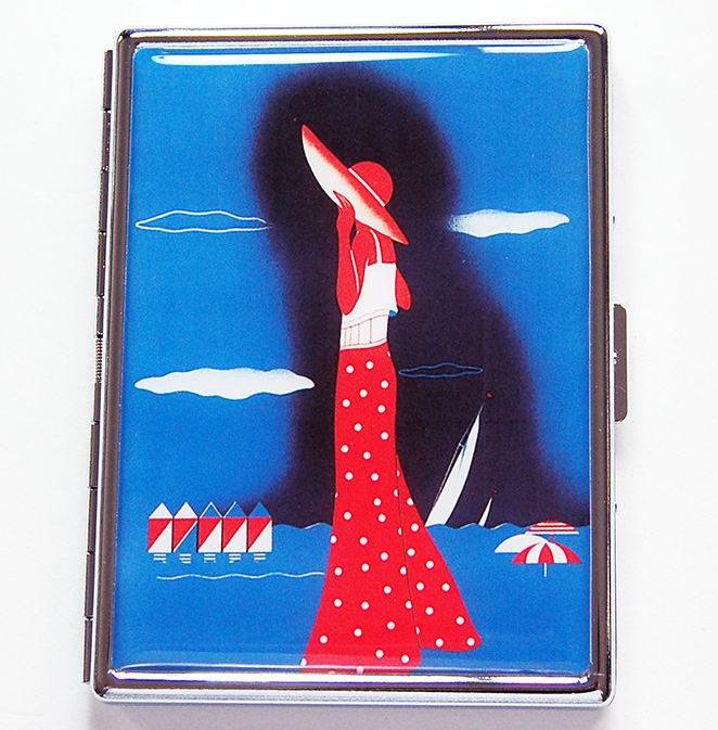 Retro Seaside Slim Cigarette Case in Blue & Red - Kelly's Handmade