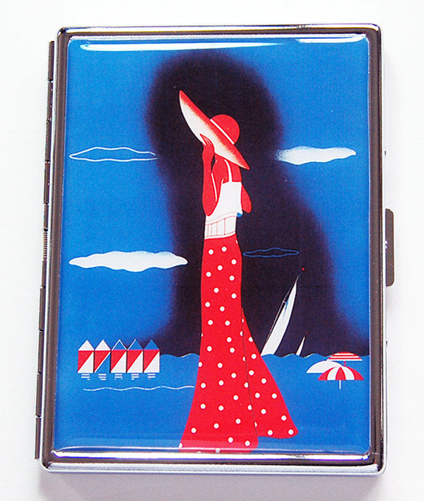 Retro Seaside Slim Cigarette Case in Blue & Red - Kelly's Handmade