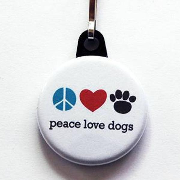Peace Love Dogs Zipper Pull in White - Kelly's Handmade