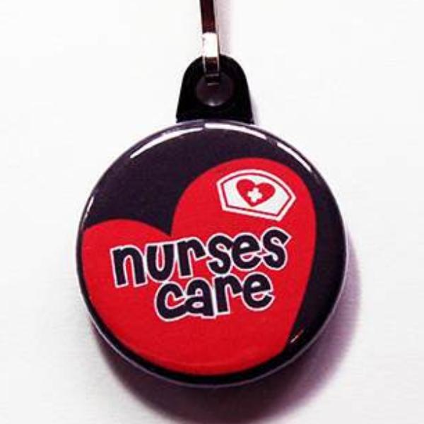 Nurses Care Zipper Pull in Red & Black - Kelly's Handmade