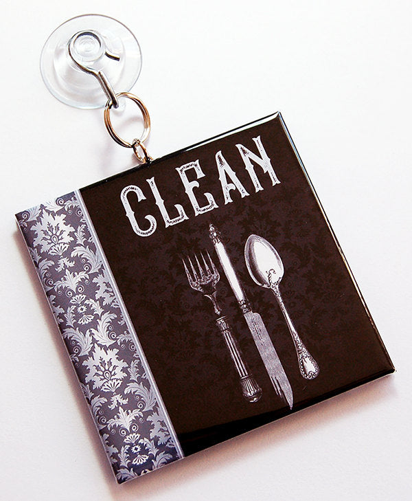 Damask Clean/Dirty Dishwasher Sign in Black & Grey - Kelly's Handmade