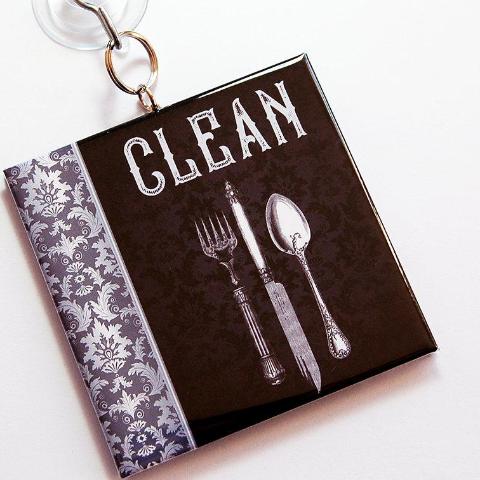 Damask Clean/Dirty Dishwasher Sign in Black & Grey - Kelly's Handmade