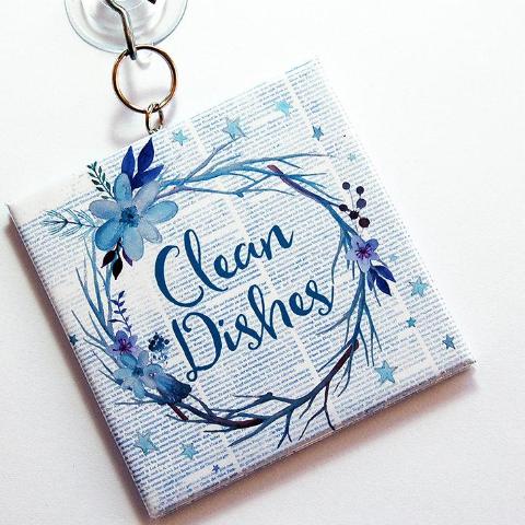 Floral Clean & Dirty Dishwasher Sign in Blue - Kelly's Handmade