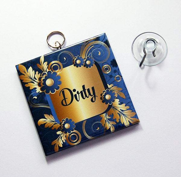 Blue & Faux Gold Foil Clean/Dirty Dishwasher Sign - Kelly's Handmade