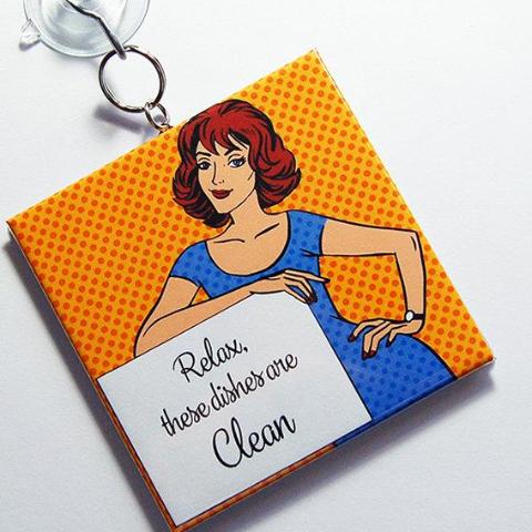 Comic Style Relax Clean/Dirty Dishwasher Sign in Orange & Blue - Kelly's Handmade